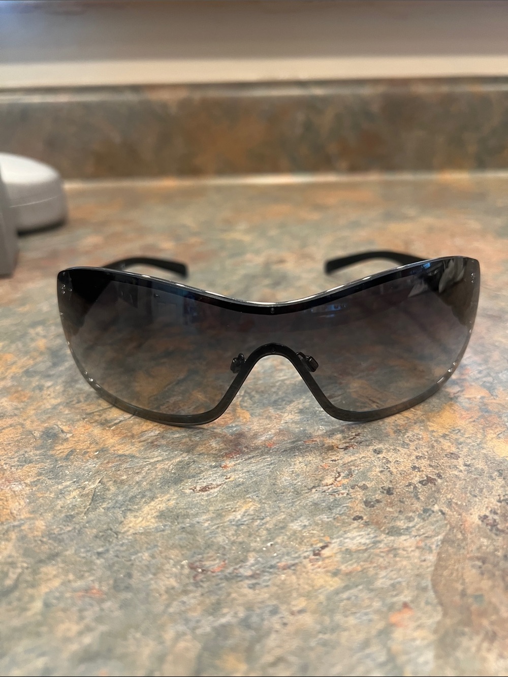 Vintage CHANEL Black Shield Sunglasses with Gradient Lenses
